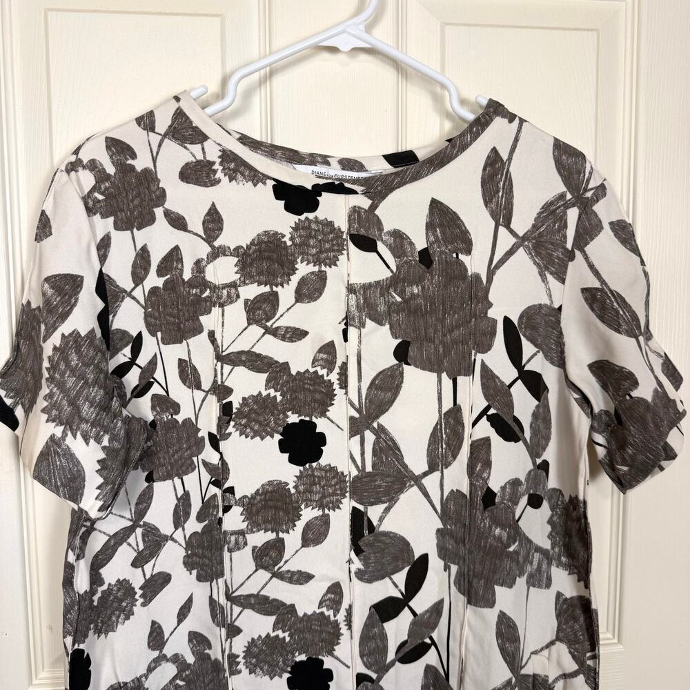 Diane Von Furstenberg Brenda Cocoon Dress Floral Pockets Black Cream Size 6 EUC - Picture 3 of 10